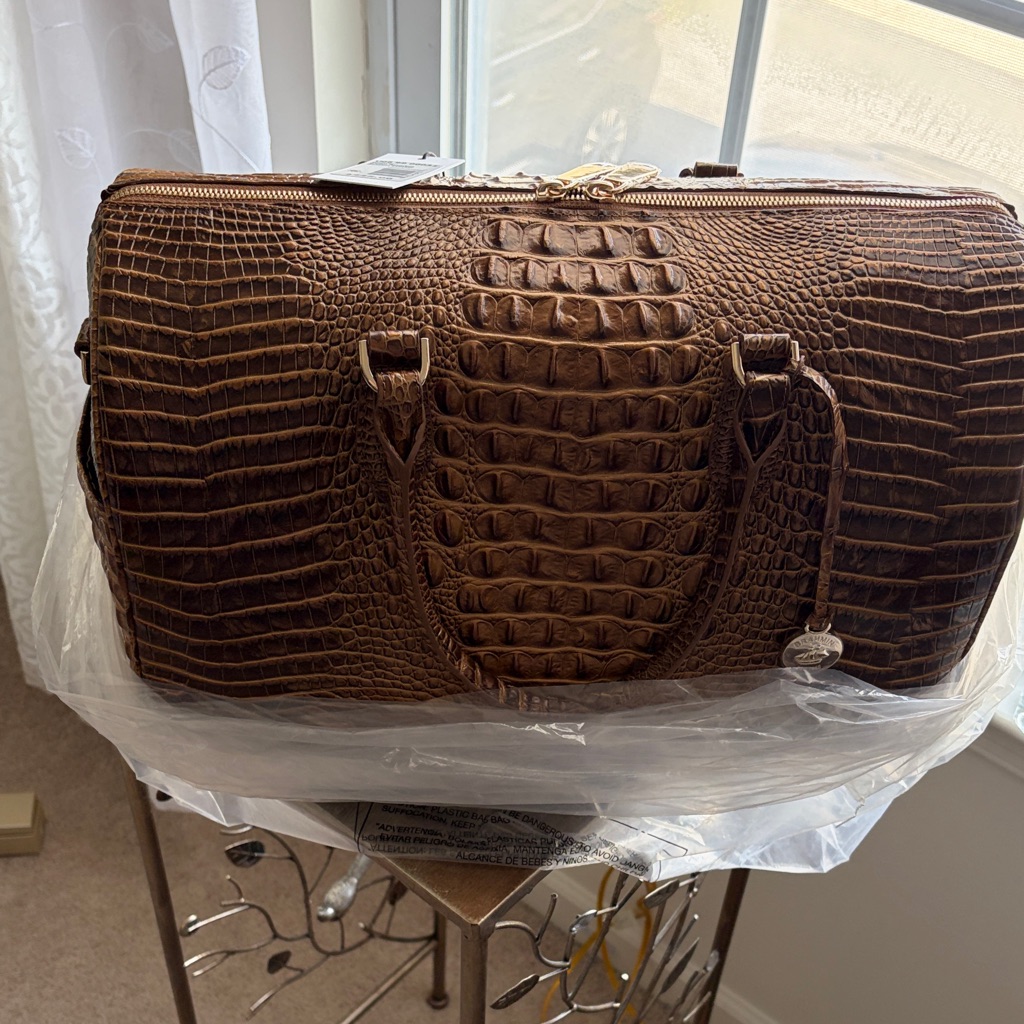 Brown Croc-Embossed Leather Weekender Bag